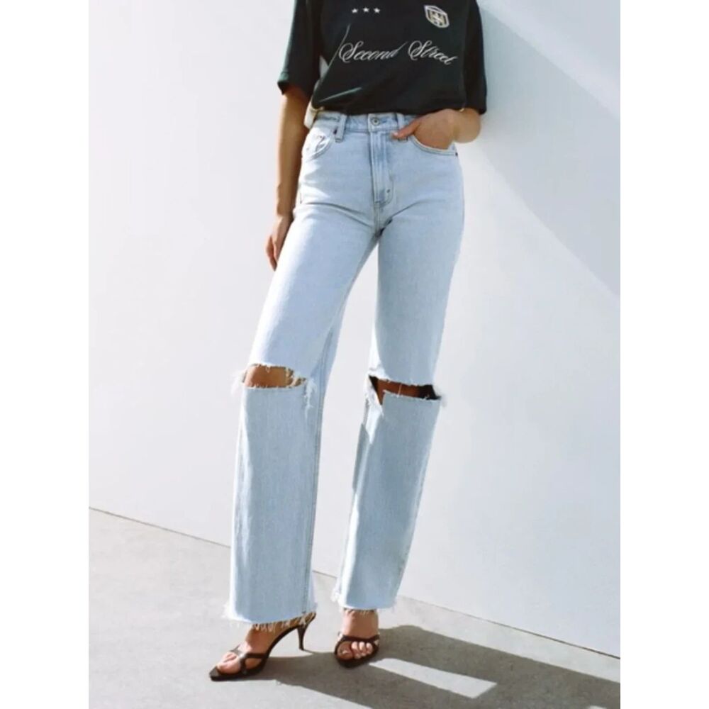 Abercrombie High Rise Relaxed 90s Distressed Jeans Size 32 S Blue Denim Basic